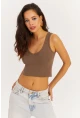 Kadın Vizon V Yaka Crop Bluz LPP1210