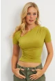 Kadın Yağ Yeşili Asimetrik Yaka Büzgülü Bluz YZ1081