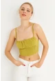 Kadın Yağ Yeşili Crop Bluz ZH259