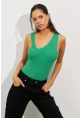 Kadın Yeşil Asimetrik Yaka Triko Bluz YV122