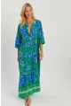 Kadın Yeşil Çiçekli Salaş Maxi Elbise Q989