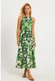 Kadın Yeşil Desenli Midi Elbise YZ1107