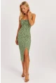 Kadın Yeşil İnce Askılı Midi Elbise MON125