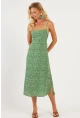 Kadın Yeşil Sırtı Gipeli Desenli Midi Elbise MP427