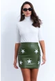 Kadın Yeşil Suni Deri Desenli Mini Etek NH92