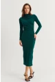 Kadın Zümrüt Yeşil Drape Maxi Elbise DMR377