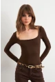 Kadın Acı-Kahve Kayık Yaka Basic Body CY352