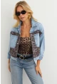 Kadın Açık-Mavi Bloklu Leopar Denim Ceket KAM300