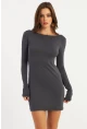 Kadın Antrasit Sırt Dekolteli Mini Elbise HOR36