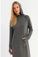 Kadın Antrasit Yakası Fermuarlı Maxi Sweat Elbise MTF12