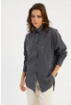 Kadın Antrasit Zımbalı Gömlek MASF1