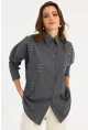 Kadın Antrasit Zımbalı Gömlek MASF1