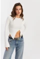 Kadın Beyaz Asimetrik Bluz CG384
