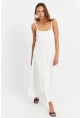 Kadın Beyaz Askılı Bürümcük Midi Elbise EY3057