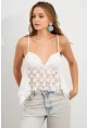 Kadın Beyaz Askılı Dantel Crop Bluz MTK13458