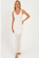 Kadın Beyaz Astarlı Triko Maxi Elbise KZ3211