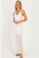 Kadın Beyaz Astarlı Triko Maxi Elbise KZ3211