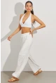 Kadın Beyaz Beli Lastikli Yarım Astarlı Brode Pantolon TW80018