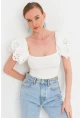 Kadın Beyaz Brode Crop Bluz TPG08