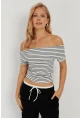 Kadın Beyaz Çizgili Madonna Bluz YZ1001