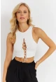Kadın Beyaz Detaylı Crop Bluz AYD375