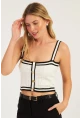 Kadın Beyaz Düğme Detaylı Triko Crop Bluz MSS134