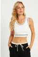 Kadın Beyaz Fitilli Crop Bluz CG359
