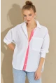 Kadın Beyaz-Fuşya Sırtı Düğmeli Gömlek ROT274
