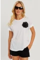 Kadın Beyaz Gül Aksesuarlı T-Shirt SF12721