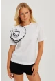 Kadın Beyaz Gül Aksesuarlı T-Shirt SF12740