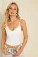 Kadın Beyaz İp Asklı Crop Bluz TH1110
