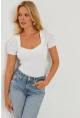 Kadın Beyaz Kalp Taka Triko Bluz SMT228
