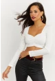 Kadın Beyaz Kalp Yaka Crop Bluz CG260
