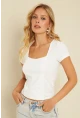 Kadın Beyaz Kare Yaka Bluz YLE613