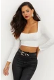 Kadın Beyaz Kare Yaka Crop Bluz CG263