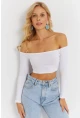 Kadın Beyaz Kare Yaka Crop Bluz CG364