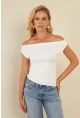 Kadın Beyaz Kayık Yaka Bluz LPP1288