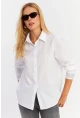 Kadın Beyaz Manşeti Taşlı Gömlek ZER415