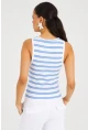 Kadın Beyaz-Mavi Çizgili Kaşkorse Bluz TSC126