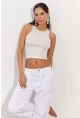 Kadın Beyaz Metalik Crop Bluz LPP1218