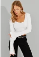 Kadın Beyaz Ön Arka U Crop Bluz CG302