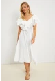 Kadın Beyaz Ön Arka V Volanlı Elbise KS113