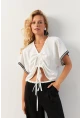 Kadın Beyaz Önü Büzgülü Bluz XL2039