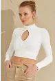 Kadın Beyaz Önü Damla Crop Bluz LPP1243