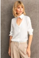 Kadın Beyaz Önü Pencereli Saten Gömlek ZER419