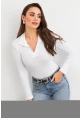 Kadın Beyaz Polo Yaka Kaşkorse Bluz LON3006