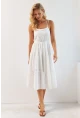Kadın Beyaz Sırtı Gipeli Astarlı Midi Elbise BK267229