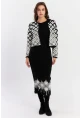 Kadın Beyaz-Siyah Desenli İkili Triko Takım NUV42