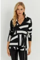 Kadın Beyaz-Siyah Desenli Polo Yaka Bluz AYD240
