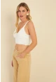 Kadın Beyaz Triko Crop Bluz KZ2507